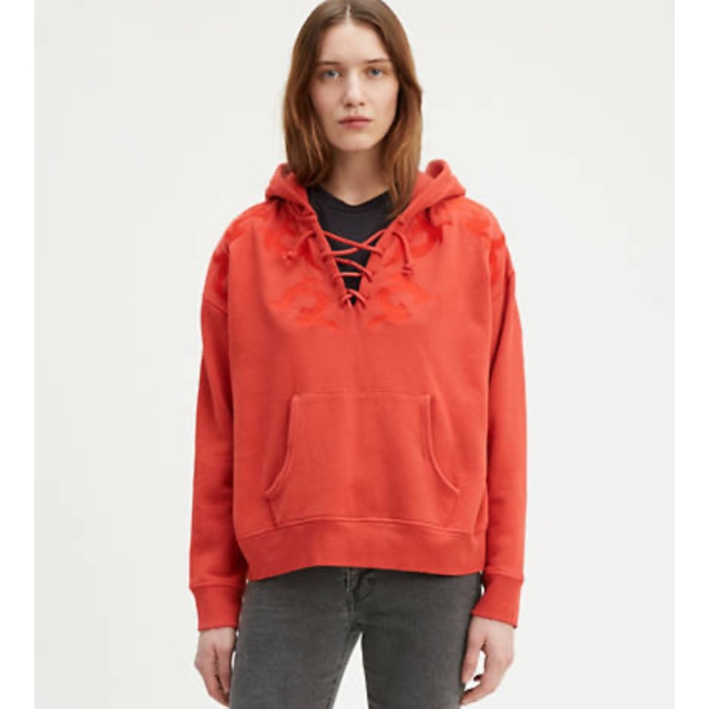 Levi’s Made and Crafted embroidered lace up hoodie